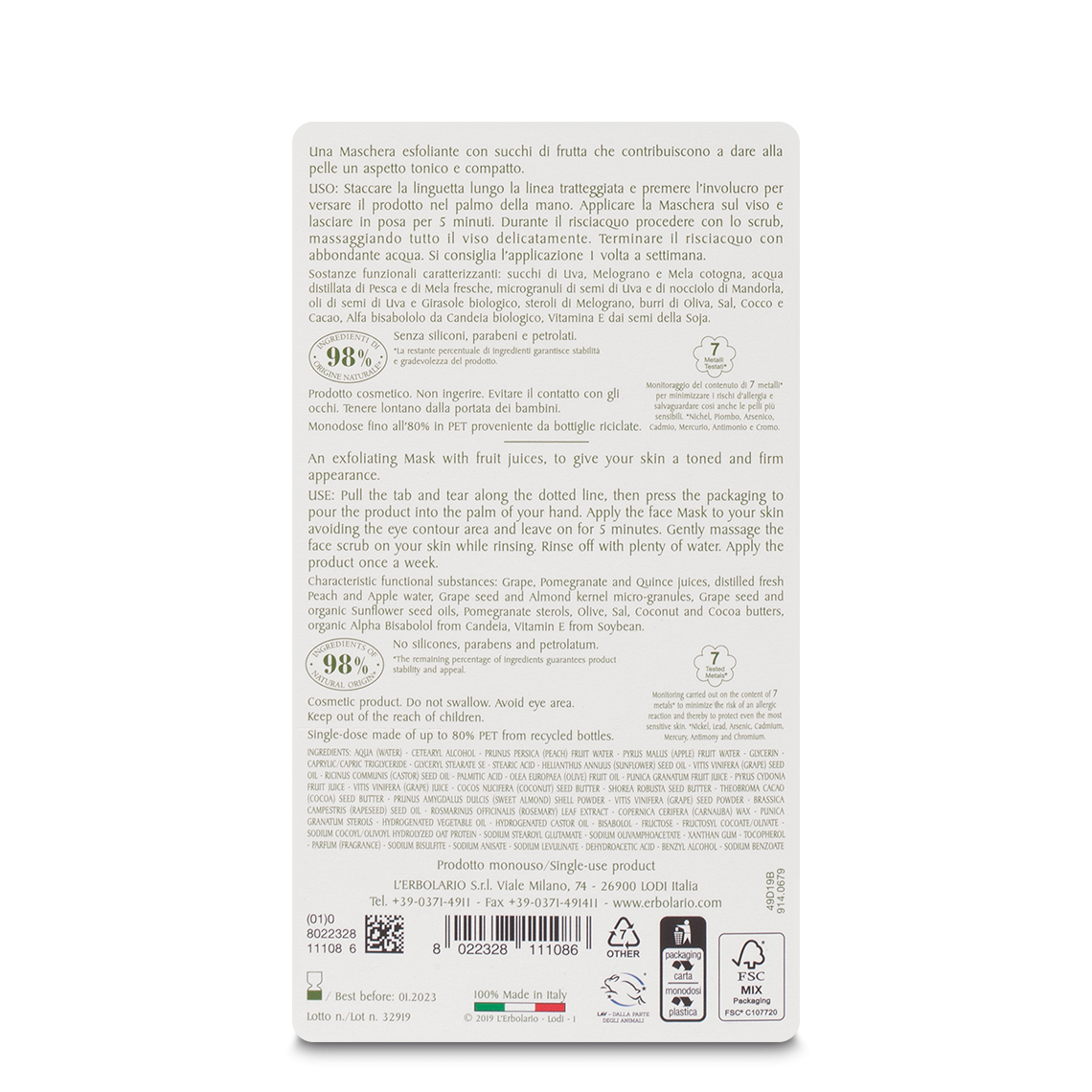 L'erbolario Maschera Scrub Viso Ristrutturante I Colori dell'Orto Saldi