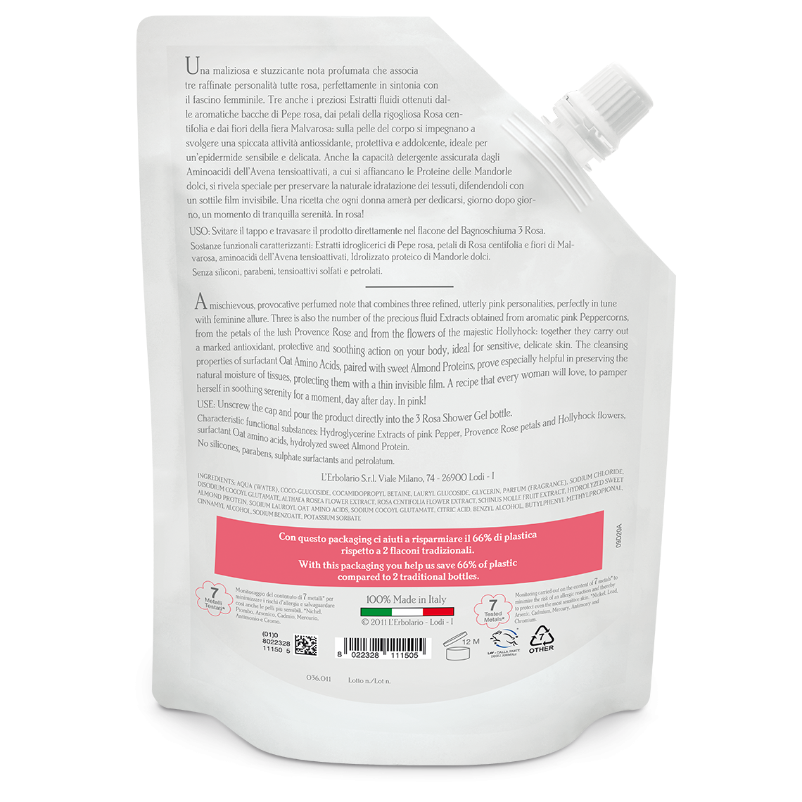 L'erbolario Ecoricarica Bagnoschiuma 3 Rosa Promozione Limitata
