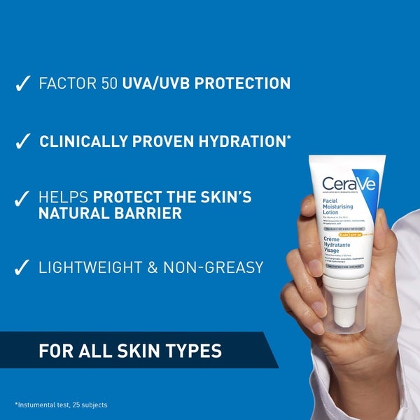 CeraVe CeraVe AM Lozione Idratante Viso SPF50 per Pelle da Normale a Secca 52ml Smaltimento dello stoccaggio