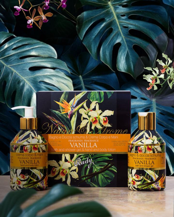 Rudy Profumi Scatola regalo con Crema Corpo & Mani + Bagno & Doccia Schiuma 250 mLNature&AromeLinea Vanilla Vendita Calda